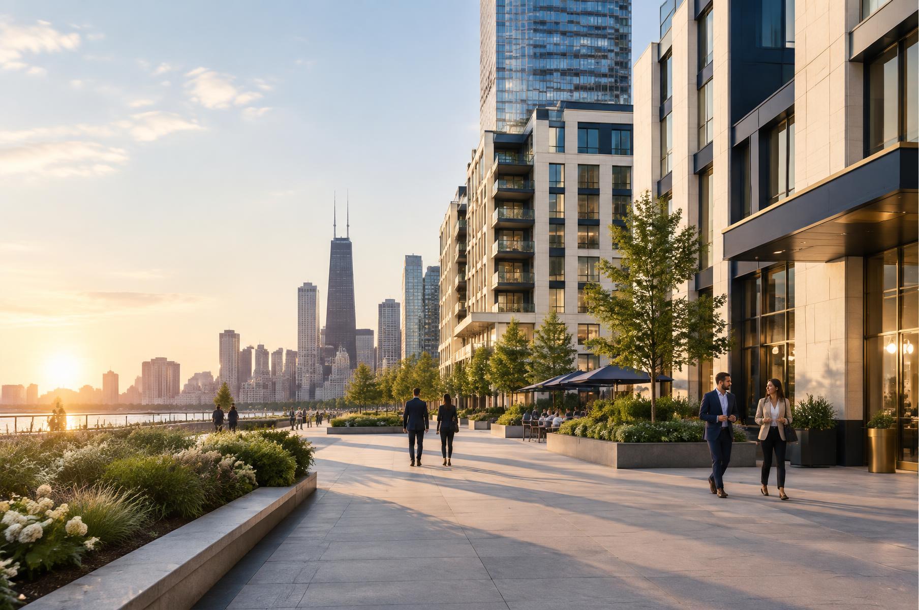 Contemporary mixed-use development along the Chicago lakefront